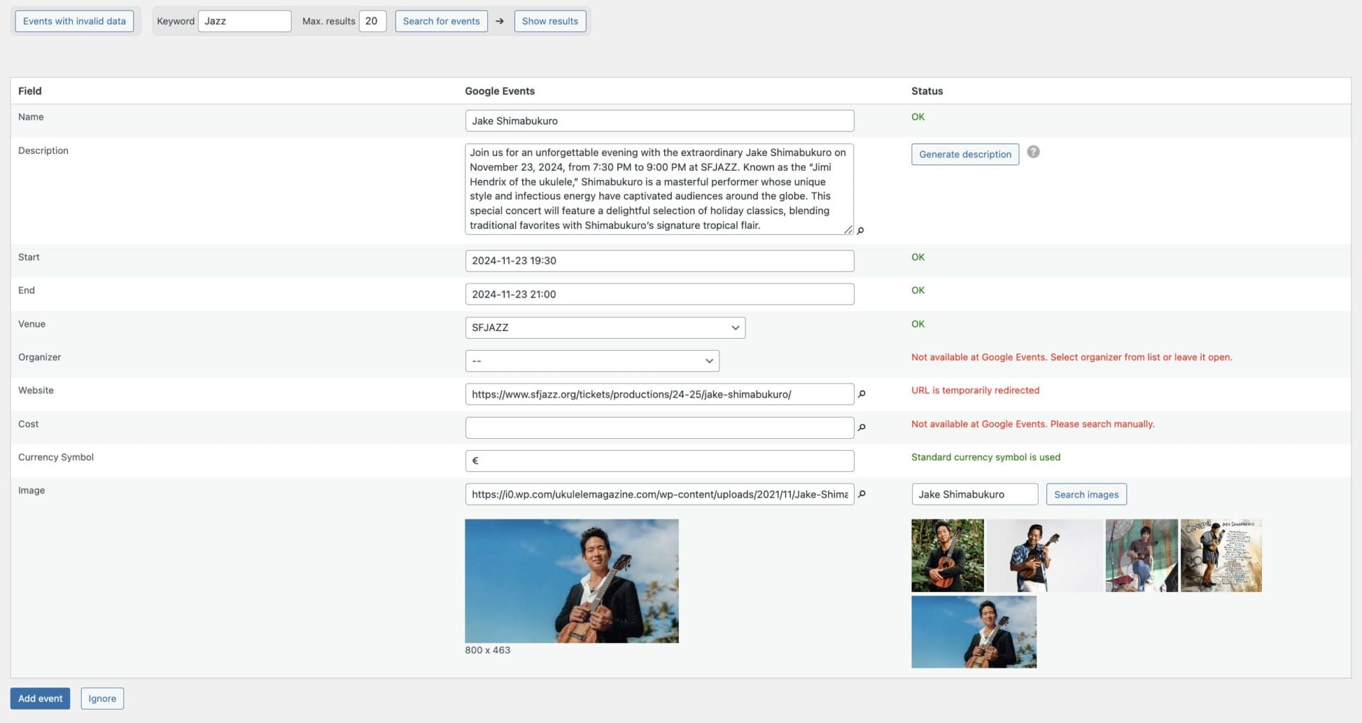 Events Optimizer - Add events from Google Events Events Optimizer - Add events from Google Events